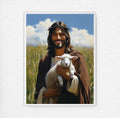 Jesus Holding Lamb Art, Good Shepherd Painting, Christ in Wheat Field, Digital Print