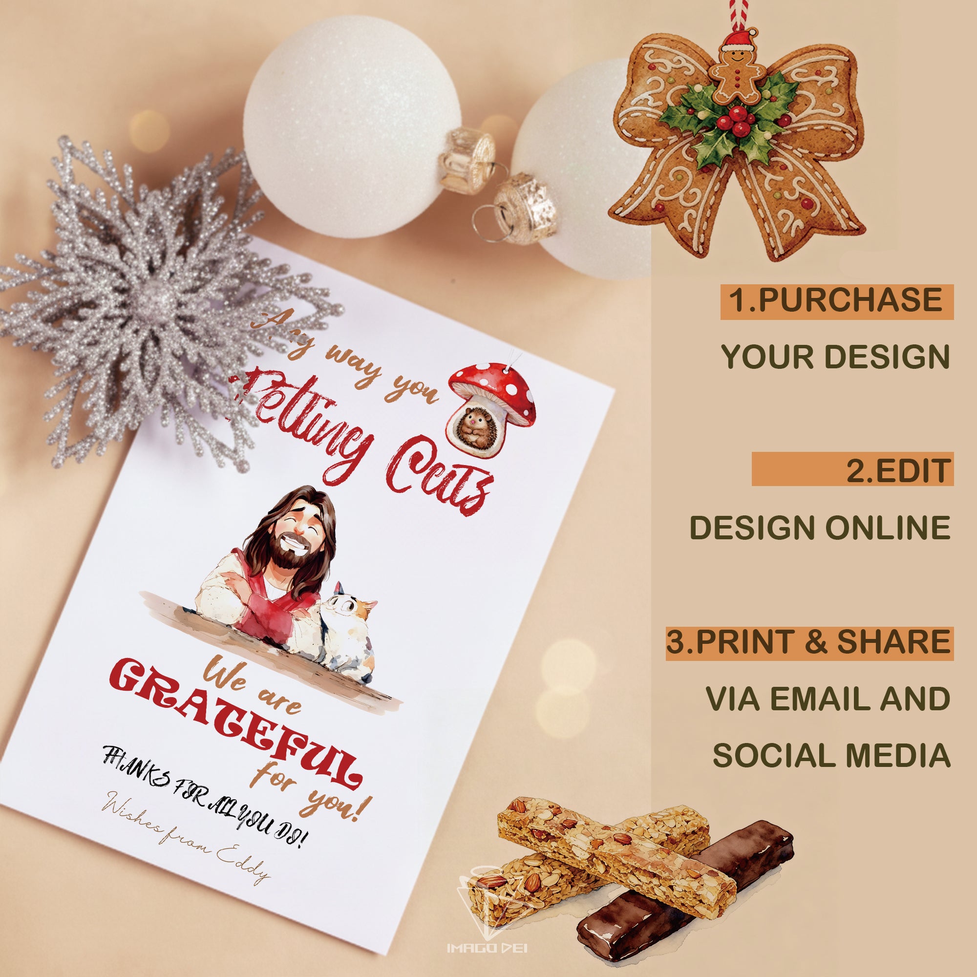 可编辑圣诞贺卡：圣诞老人来信、耶稣、气球和精灵的到来（可打印数字模板 0016）