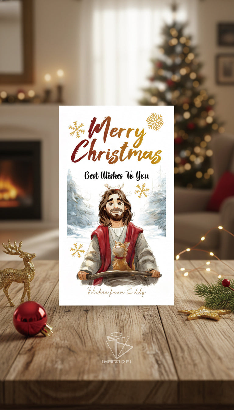 可编辑圣诞贺卡：圣诞老人来信、耶稣、气球和精灵的到来（可打印数字模板 0016）