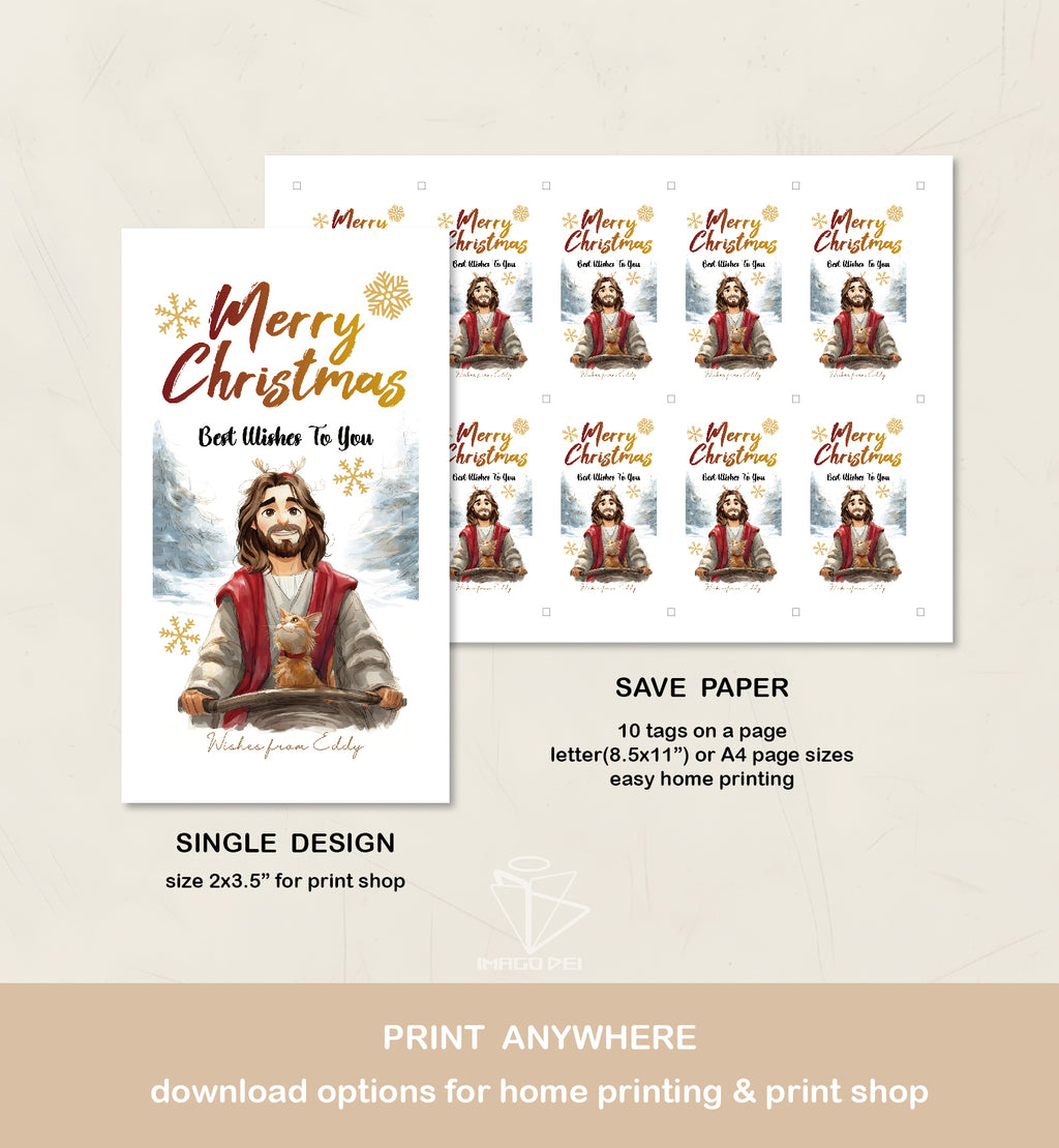 可编辑圣诞贺卡：圣诞老人来信、耶稣、气球和精灵的到来（可打印数字模板 0016）