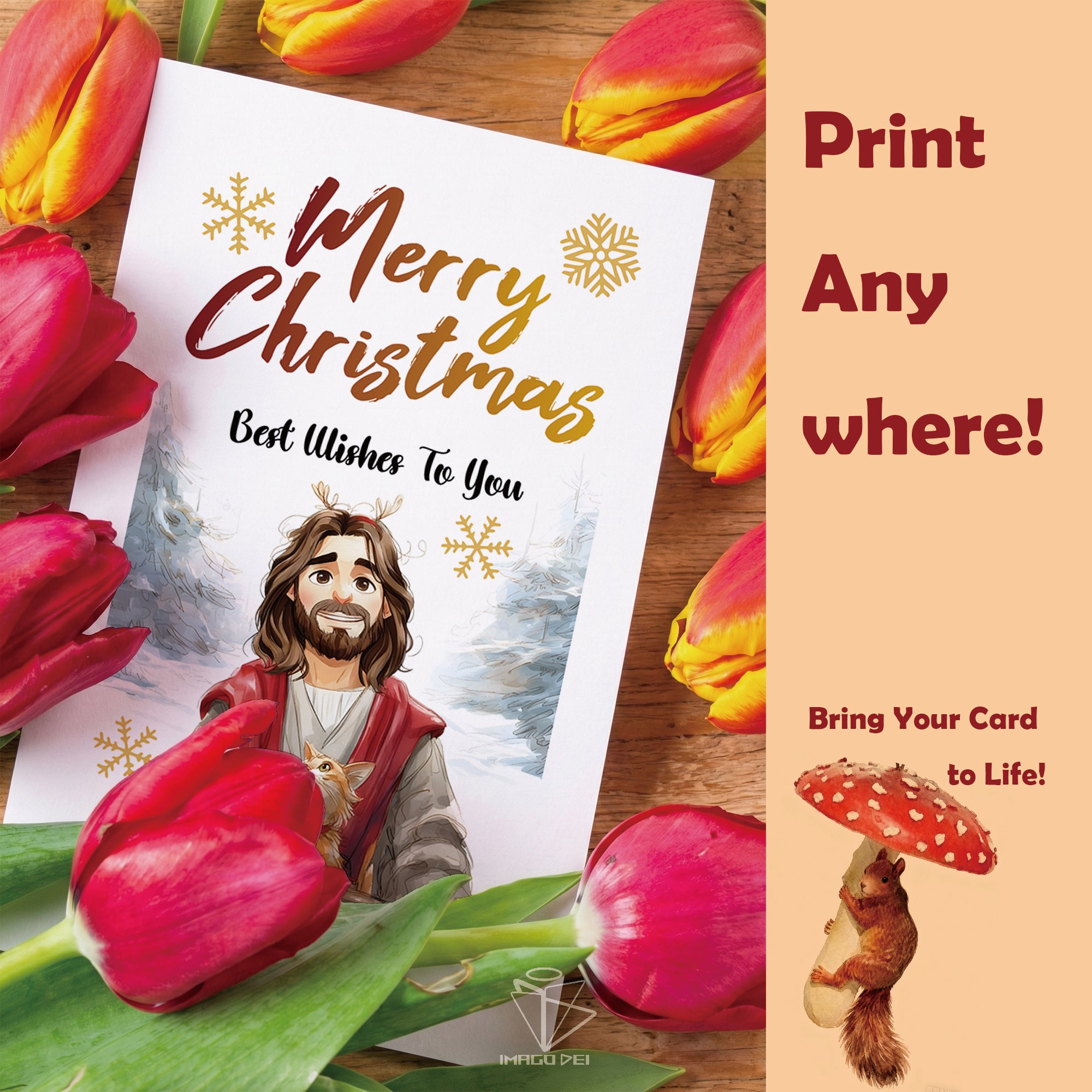 可编辑圣诞贺卡：圣诞老人来信、耶稣、气球和精灵的到来（可打印数字模板 0016）