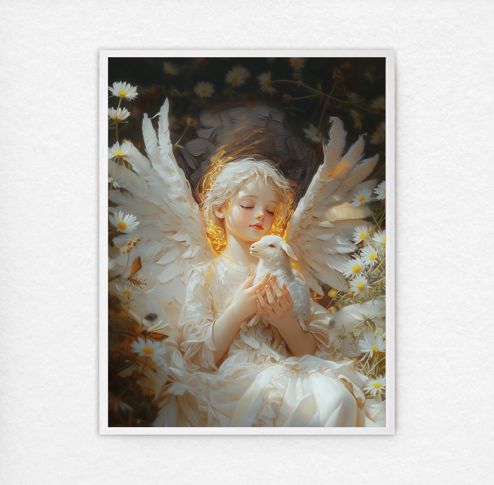 Angel with Lamb Painting, Guardian Angel Nursery Art, Gentle Savior Decor, Catholic Digital Print