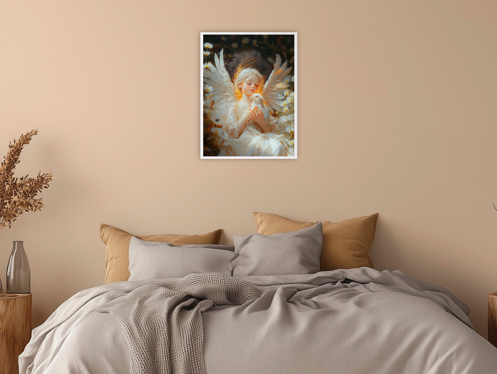 Angel with Lamb Painting, Guardian Angel Nursery Art, Gentle Savior Decor, Catholic Digital Print