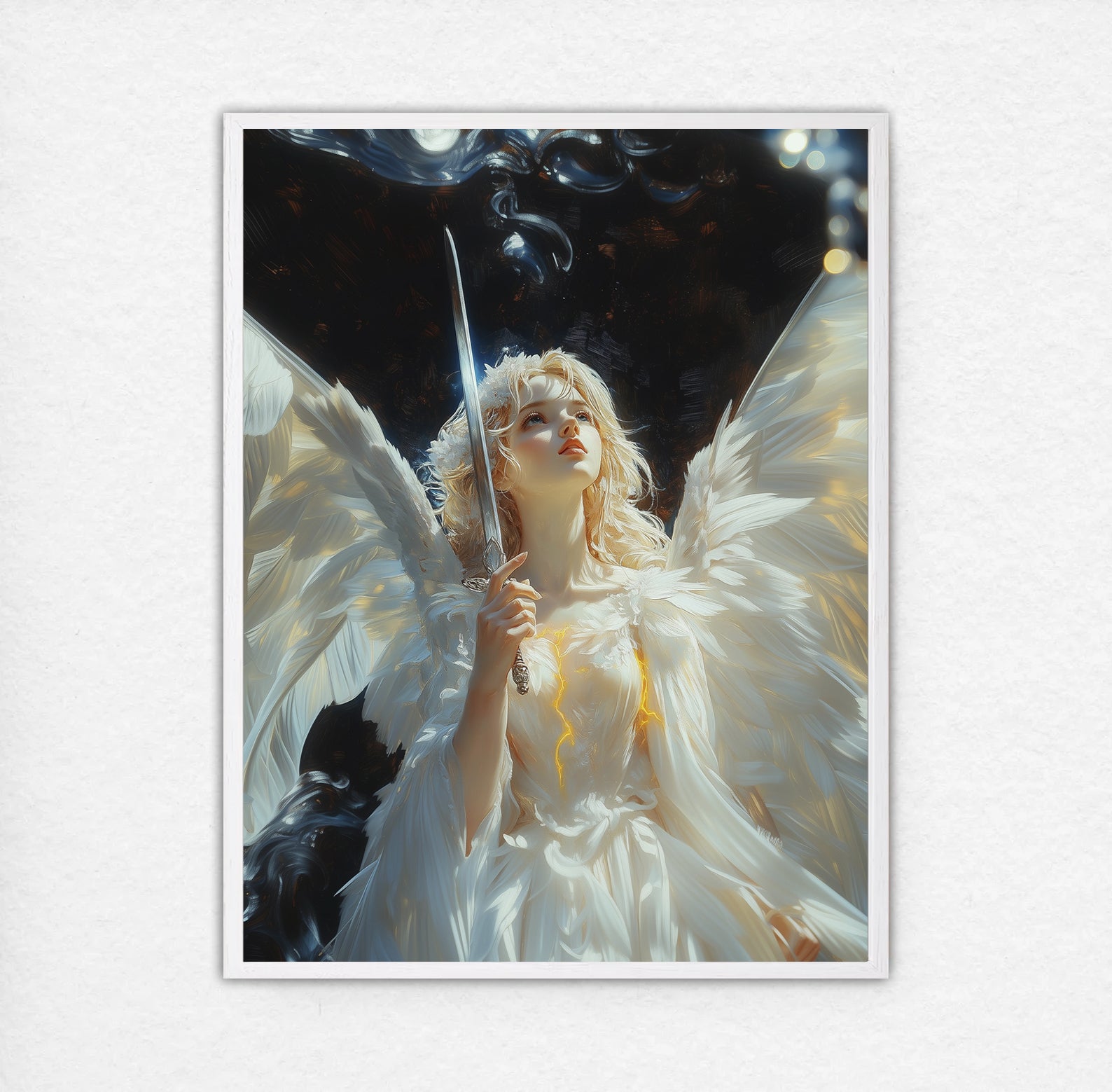 Angel with Sword of Justice Art, Warrior Angel Painting, Spiritual Defense Decor, Digital Print