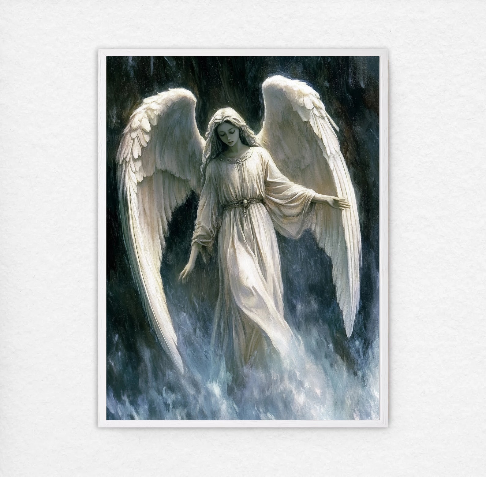 Angel of Wind Wall Art, Ethereal Celestial Painting, Guardian Angel Decor, Catholic Digital Print