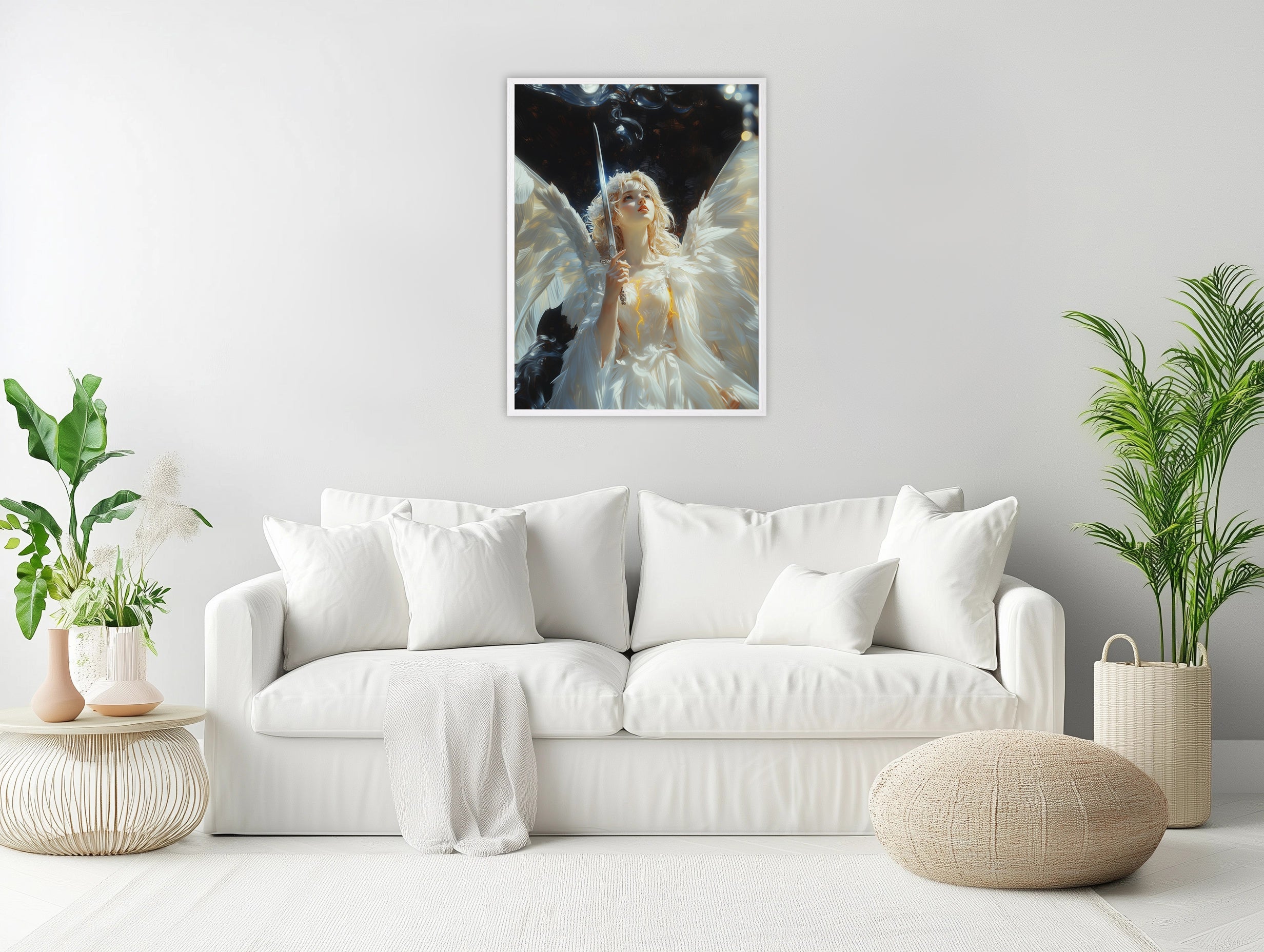 Angel with Sword of Justice Art, Warrior Angel Painting, Spiritual Defense Decor, Digital Print