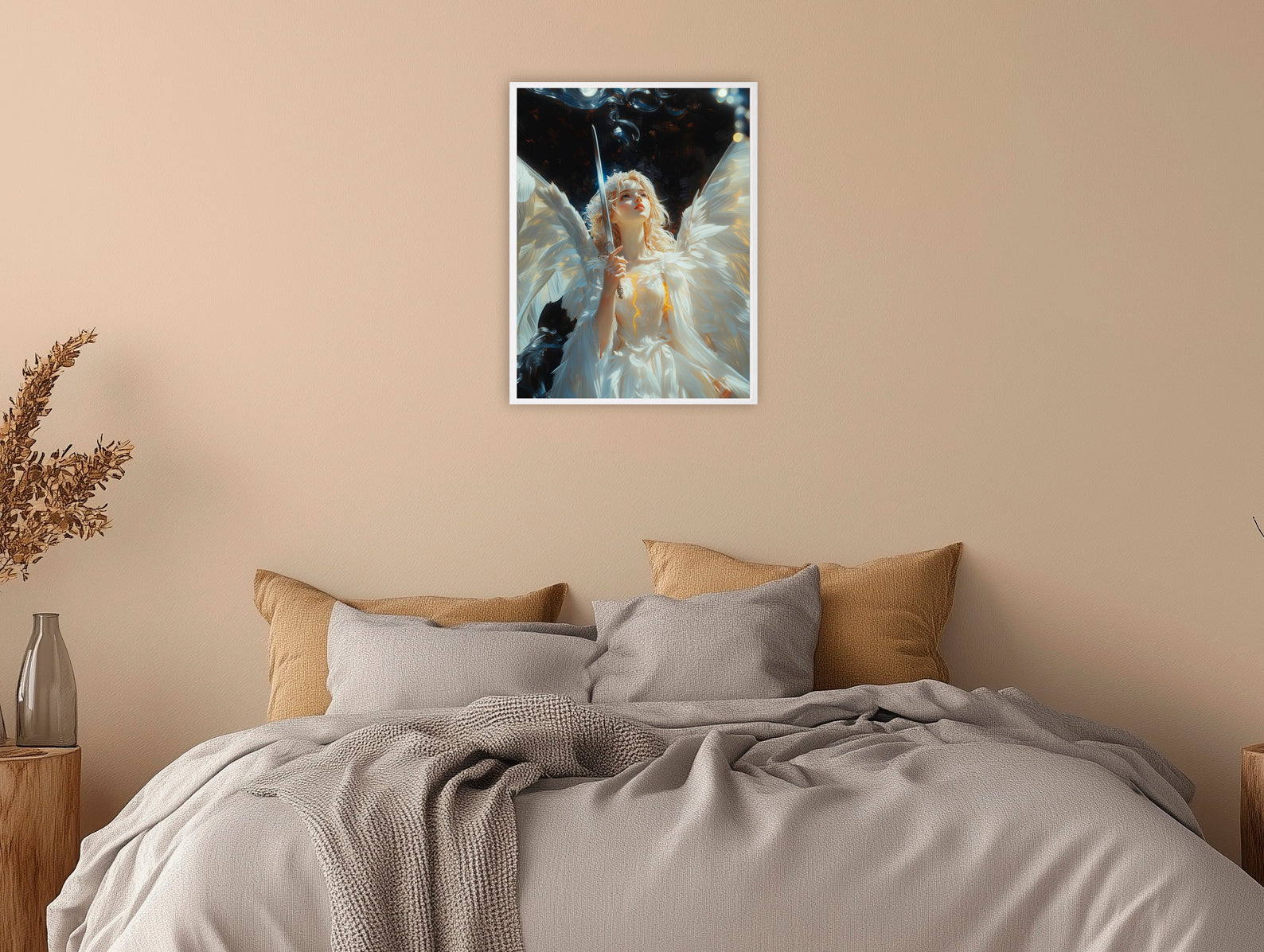 Angel with Sword of Justice Art, Warrior Angel Painting, Spiritual Defense Decor, Digital Print