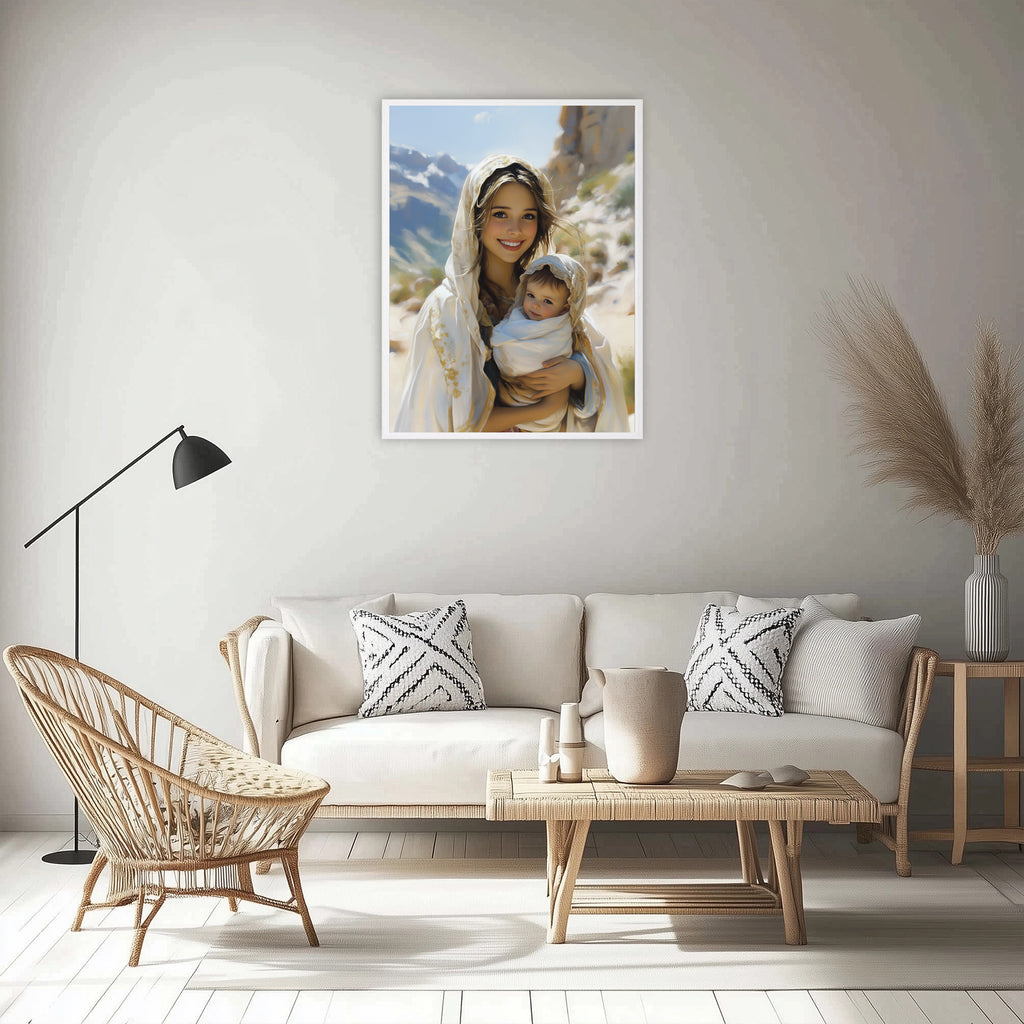 Smiling Virgin Mary with Baby Jesus Art, Catholic Mother Gift, Madonna Digital Print