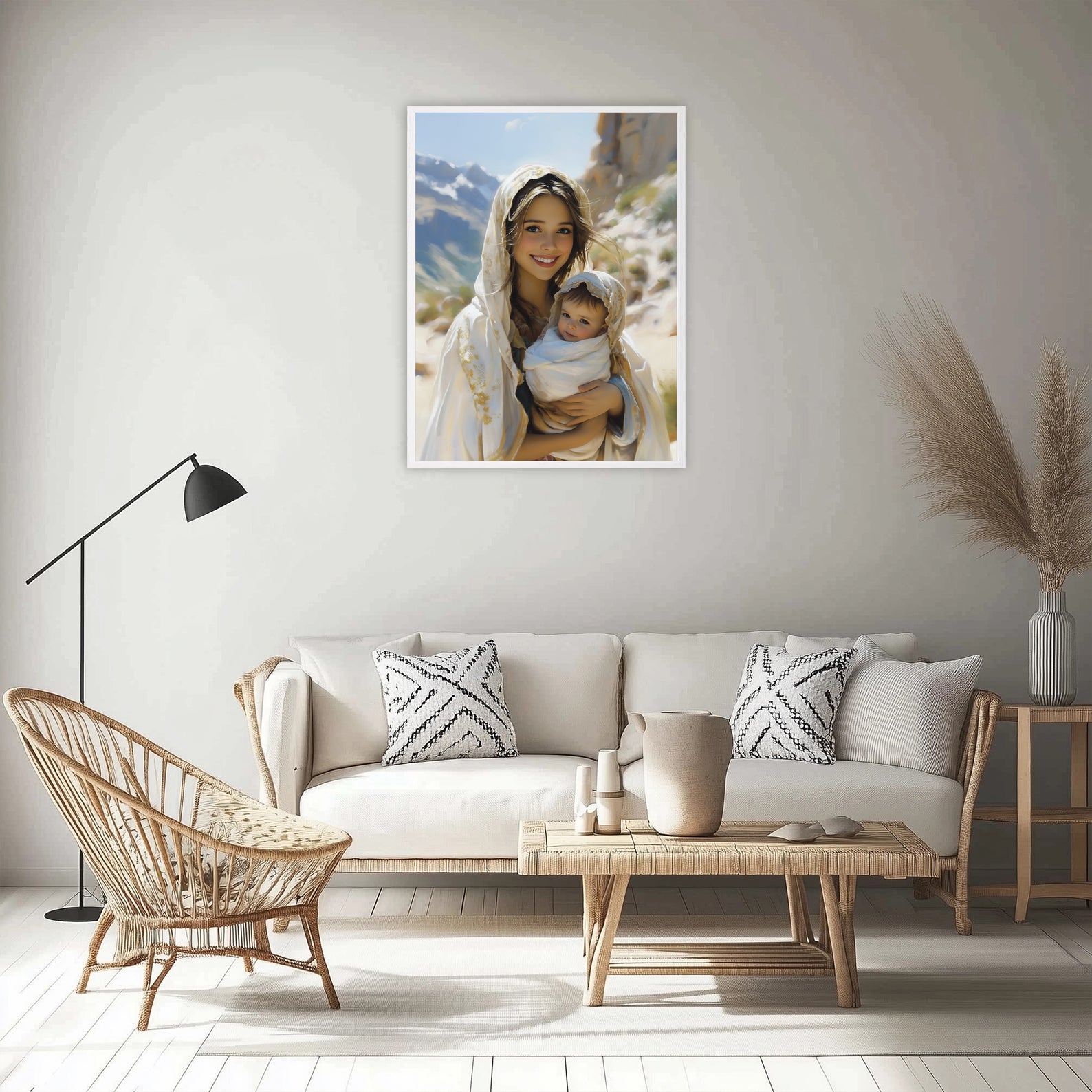 Smiling Virgin Mary with Baby Jesus Art, Catholic Mother Gift, Madonna Digital Print