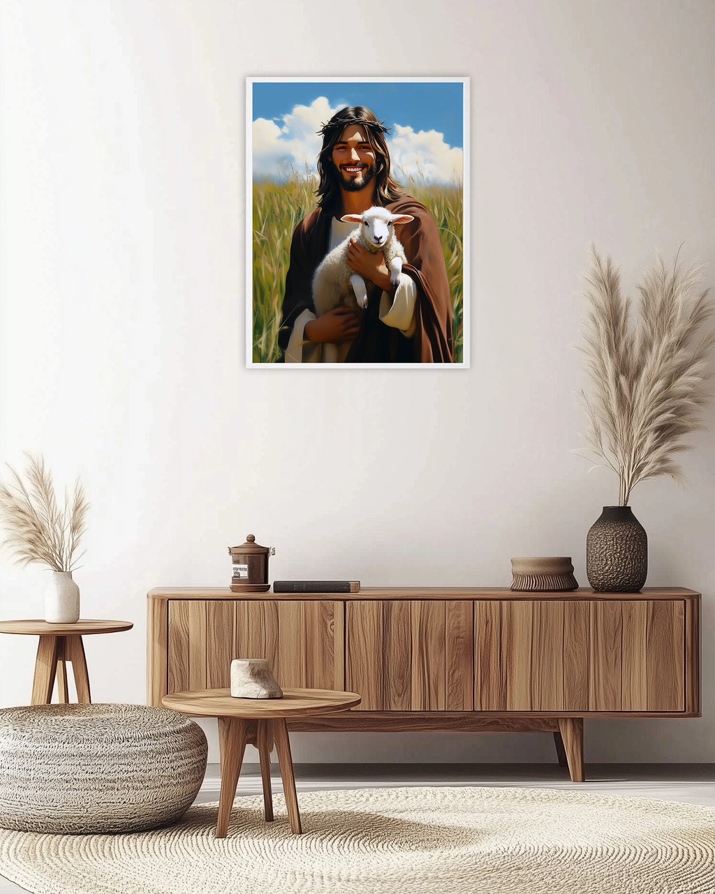 Jesus Holding Lamb Art, Good Shepherd Painting, Christ in Wheat Field, Digital Print