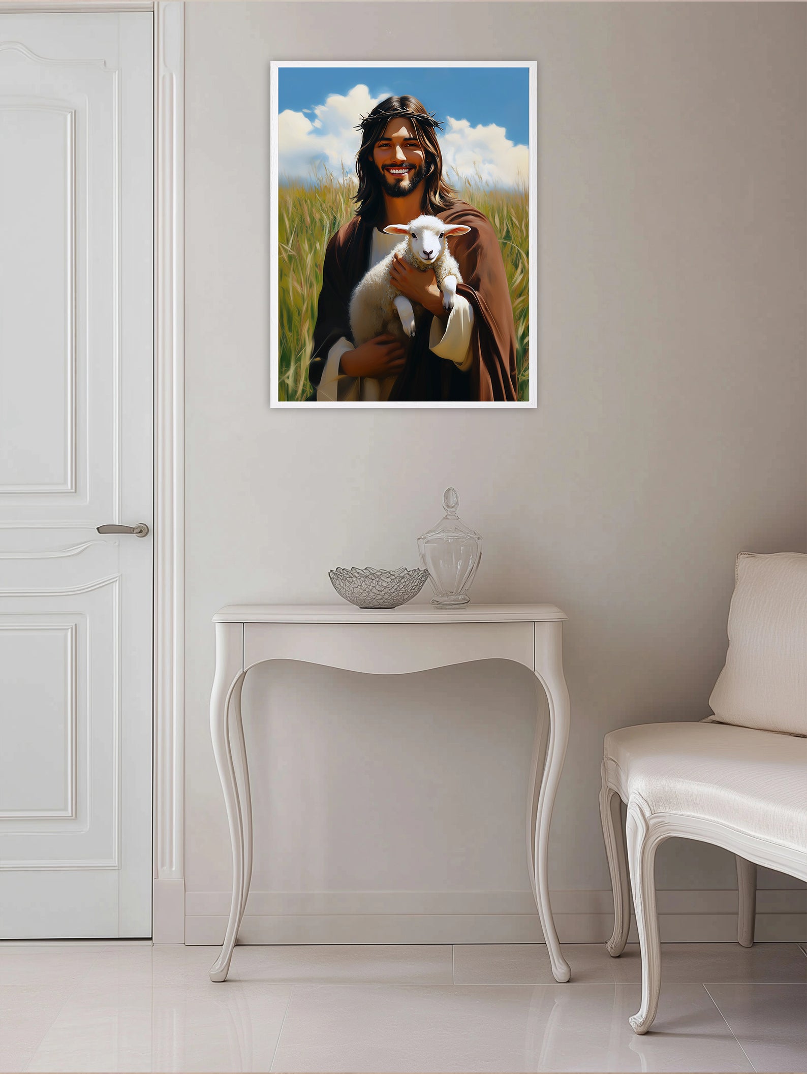 Jesus Holding Lamb Art, Good Shepherd Painting, Christ in Wheat Field, Digital Print