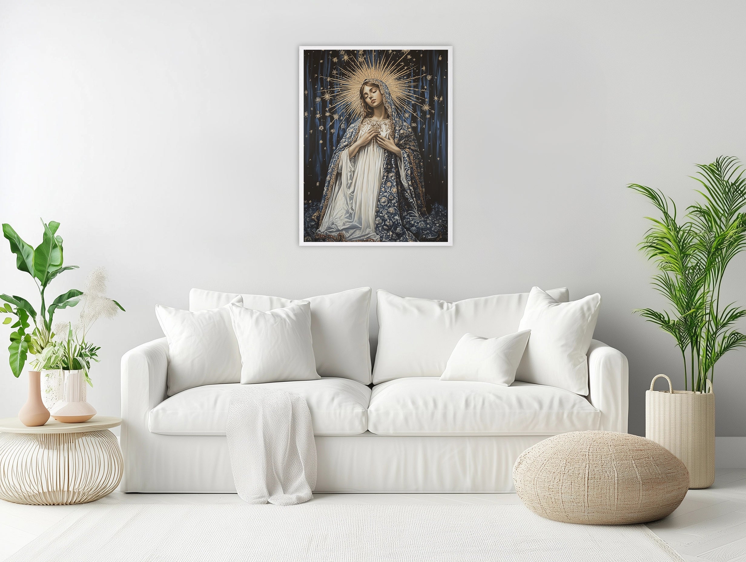 Blessed Mother Mary with Golden Halo Art, Virgin Mary Star of the Sea Print
