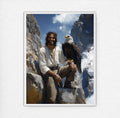 Jesus with Bald Eagle Art, Smiling Christ Mountain Painting, Patriotic Christian Gift