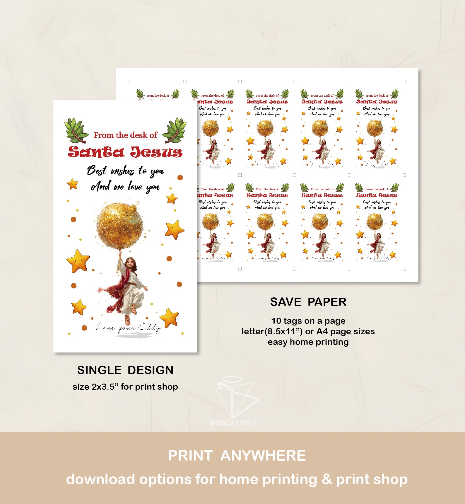 Santa Jesus Elf Arrival Card, Christian Funny Letter, Religious Note (Printable Digital Template 0016)