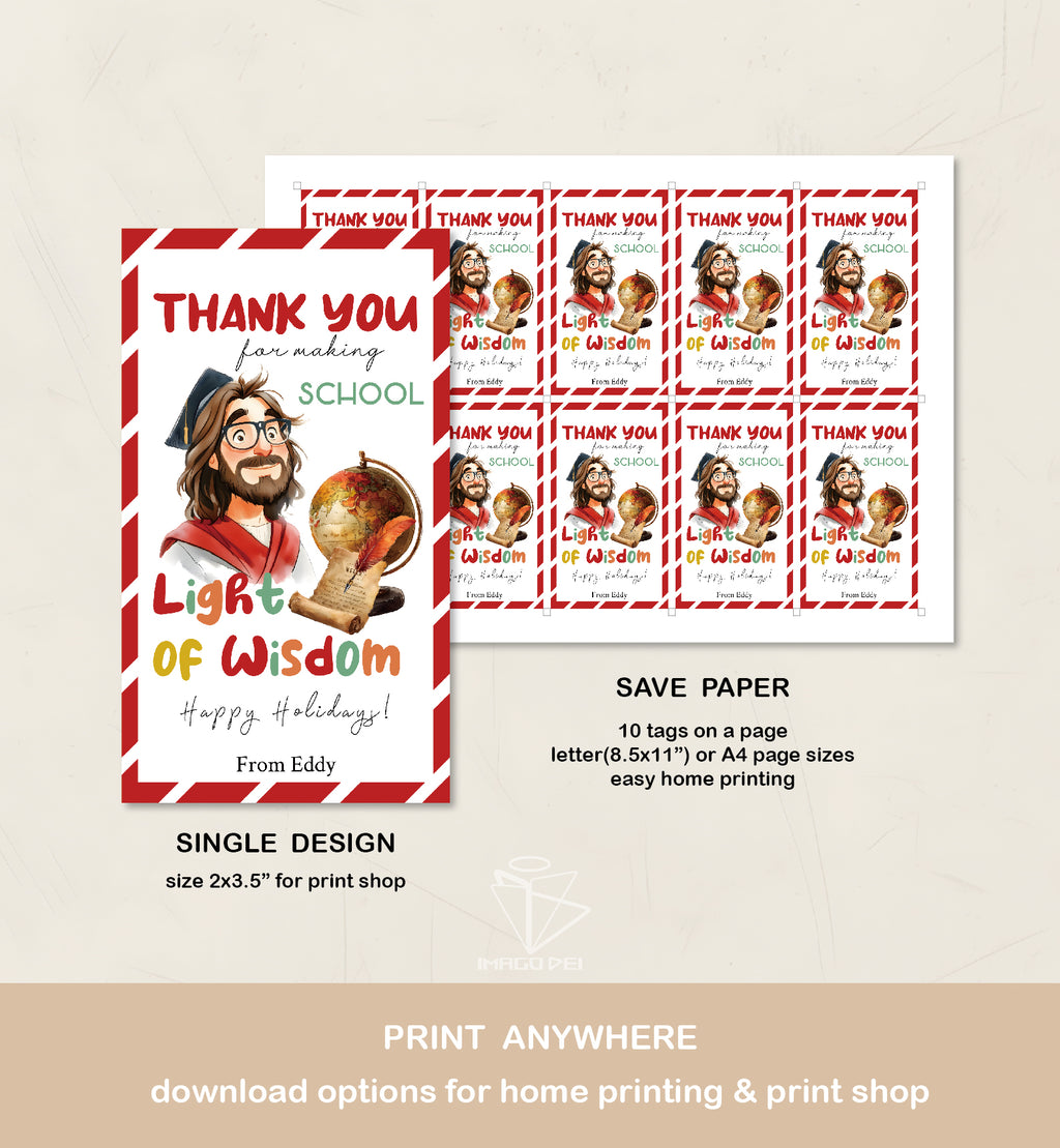 Jesus Teacher Appreciation Card, Thank You, Graduation Cap, Educator Note (Printable Digital Template 0021)