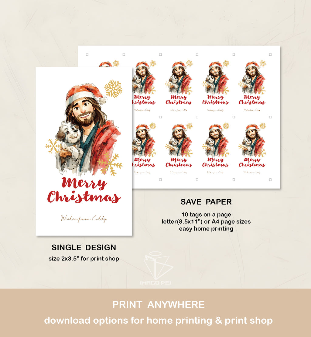 可编辑圣诞贺卡：圣诞老人来信、耶稣、气球和精灵的到来（可打印数字模板 0016）