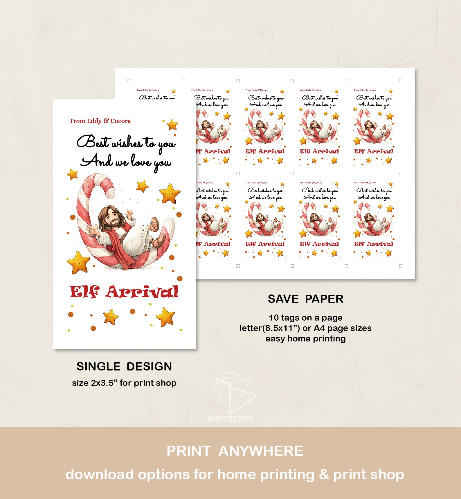 可编辑圣诞贺卡：圣诞老人来信、耶稣、气球和精灵的到来（可打印数字模板 0016）