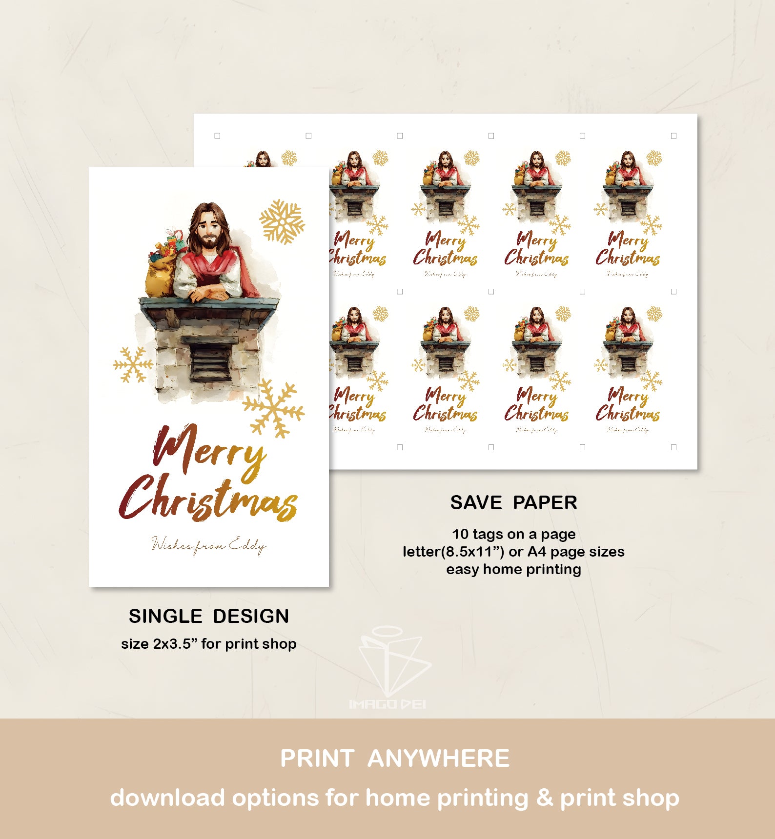 可编辑圣诞贺卡：圣诞老人来信、耶稣、气球和精灵的到来（可打印数字模板 0016）