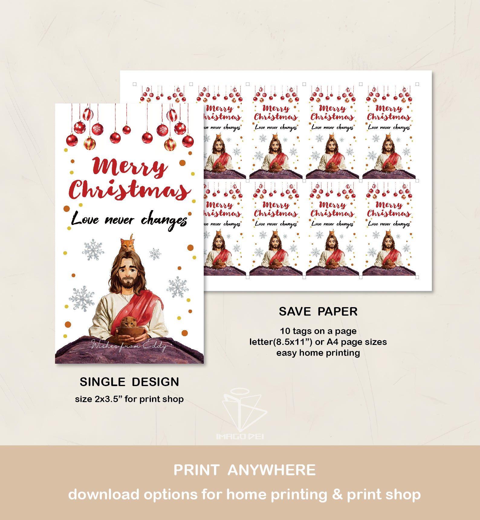 可编辑圣诞贺卡：圣诞老人来信、耶稣、气球和精灵的到来（可打印数字模板 0016）