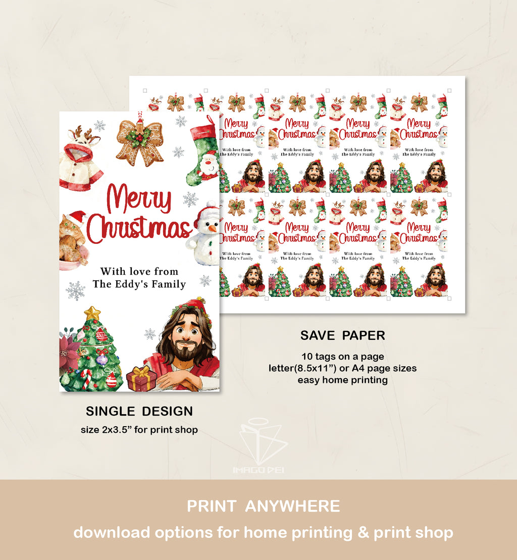 Jesus Merry Christmas Greeting, Religious Festive Ornament Card (Printable Digital Template 0022)