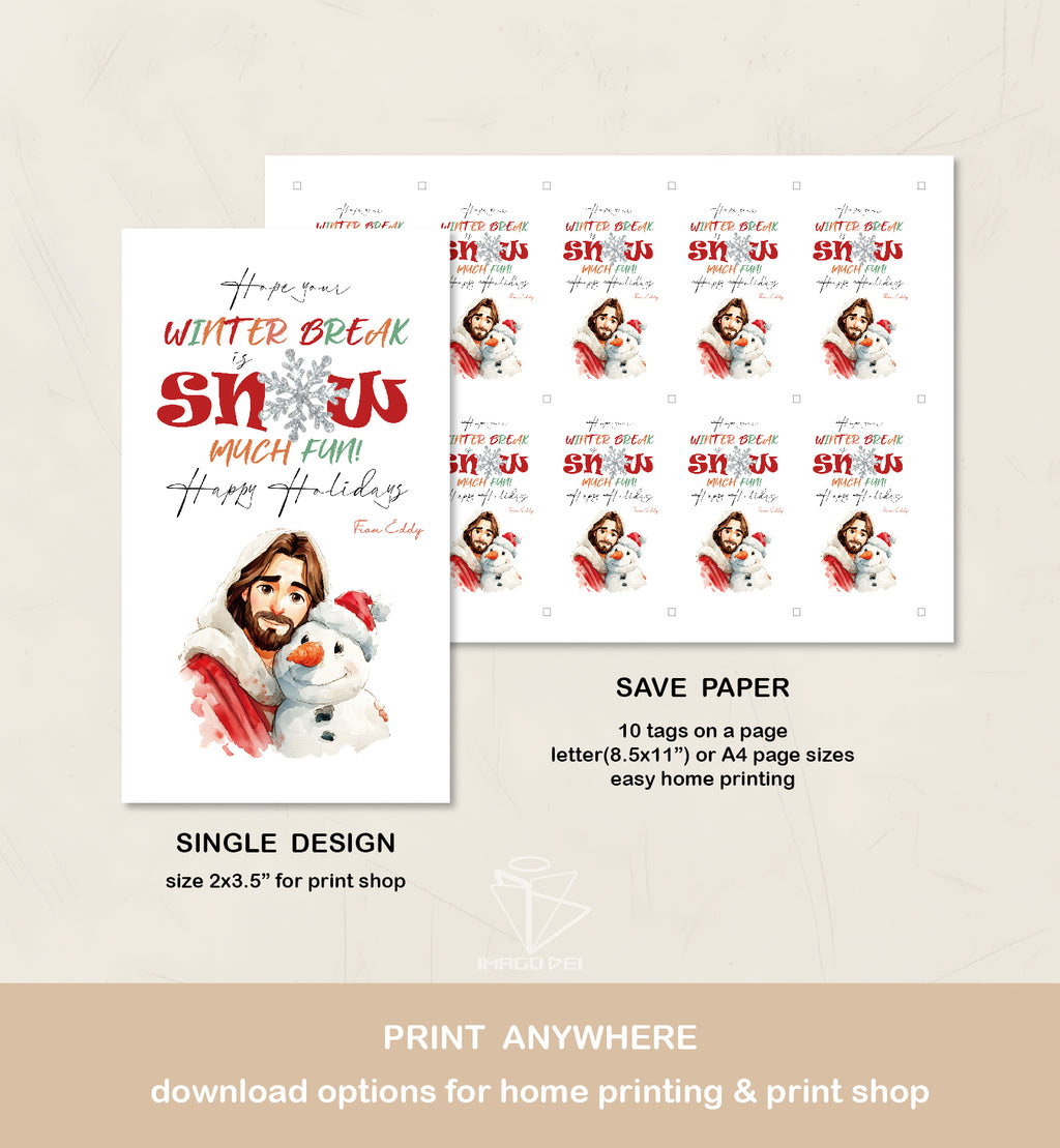 Jesus Snowman Christmas Card, Religious Holiday Art, Christian Xmas Blessing (Printable Digital Template 0010)