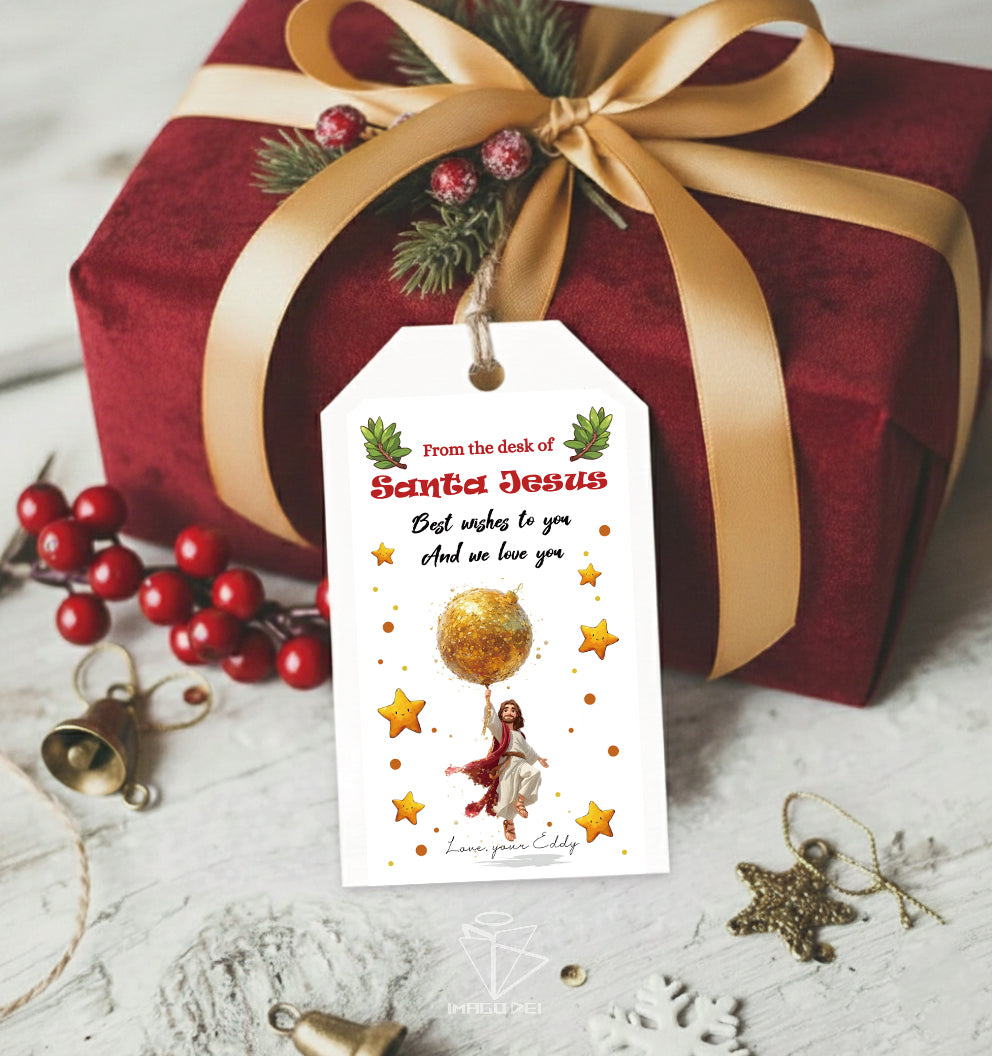 Editable Christmas Card: Letter from Santa Jesus Balloons & Elf Arrival (Printable Digital Template 0016)