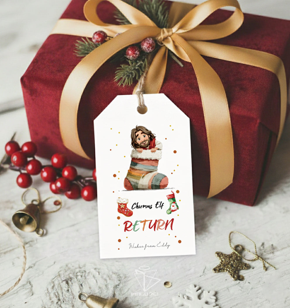 可编辑圣诞贺卡：圣诞老人来信、耶稣、气球和精灵的到来（可打印数字模板 0016）