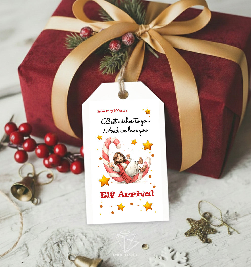 可编辑圣诞贺卡：圣诞老人来信、耶稣、气球和精灵的到来（可打印数字模板 0016）