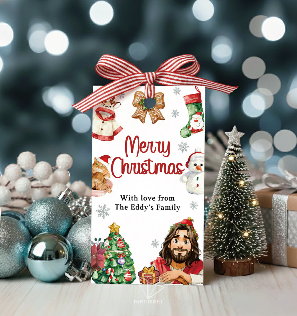 Jesus Merry Christmas Greeting, Religious Festive Ornament Card (Printable Digital Template 0022)