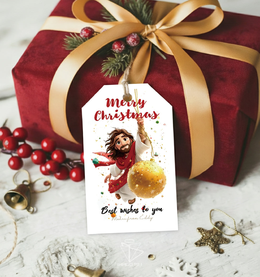 可编辑圣诞贺卡：圣诞老人来信、耶稣、气球和精灵的到来（可打印数字模板 0016）