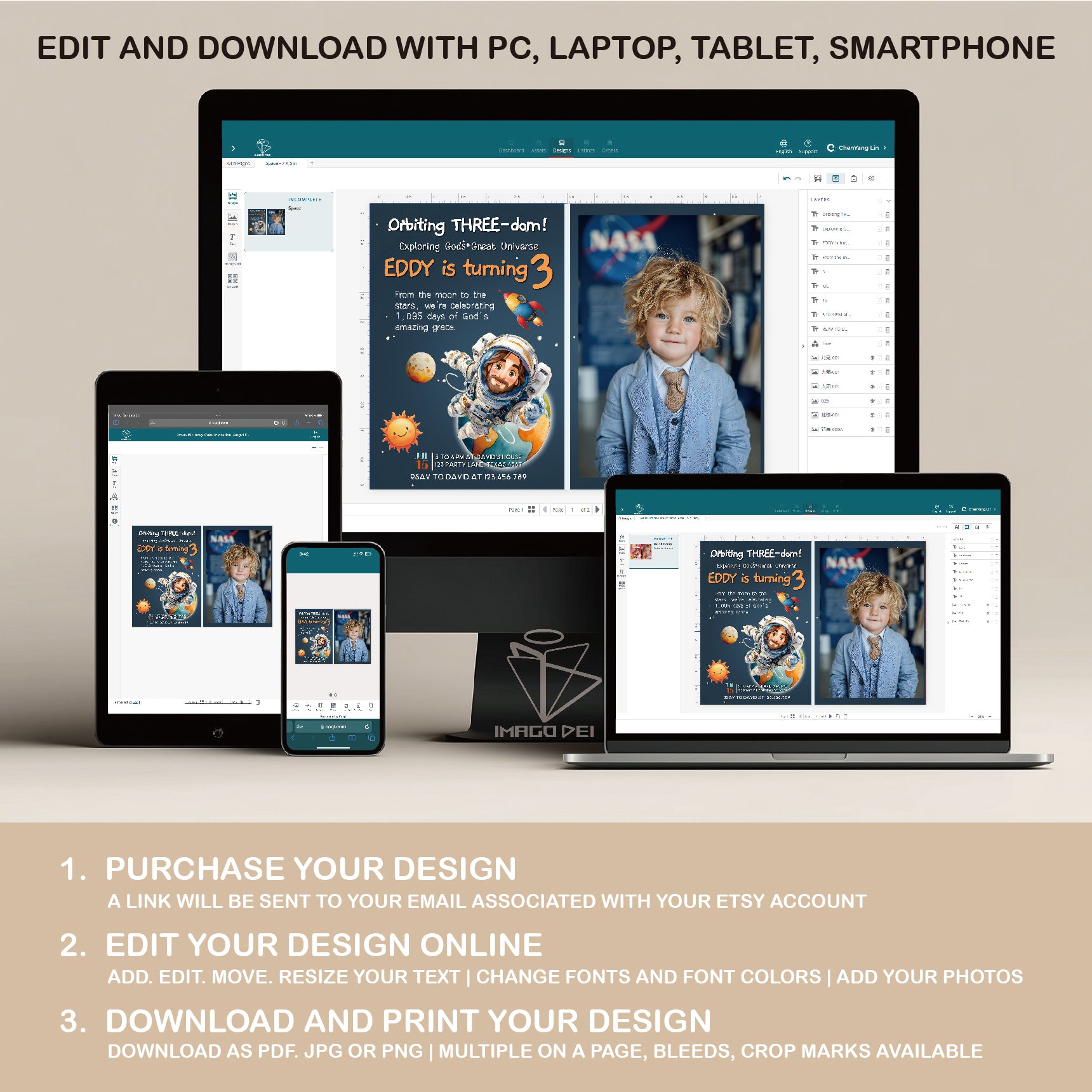 可编辑圣诞贺卡：圣诞老人来信、耶稣、气球和精灵的到来（可打印数字模板 0016）