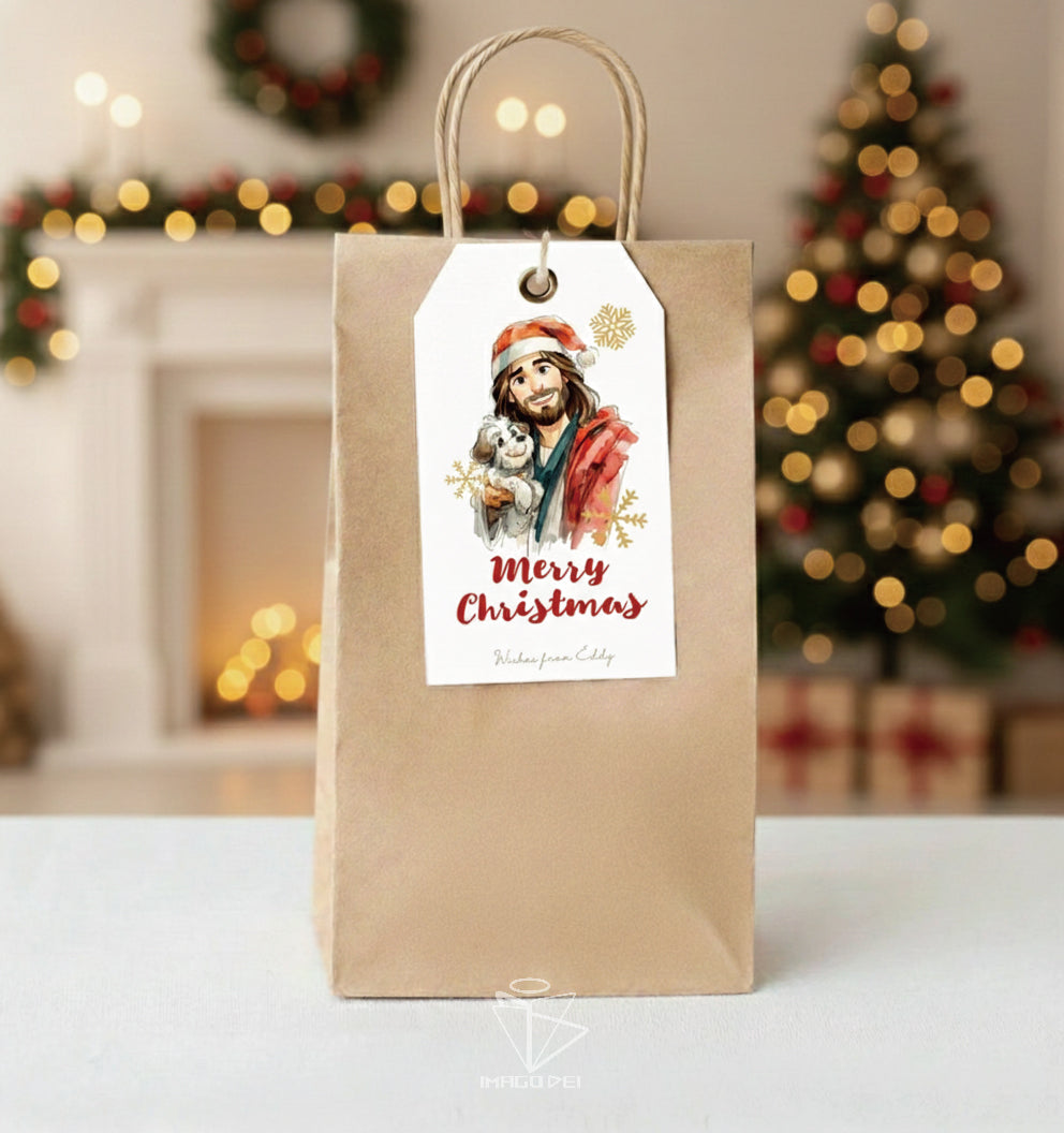 可编辑圣诞贺卡：圣诞老人来信、耶稣、气球和精灵的到来（可打印数字模板 0016）