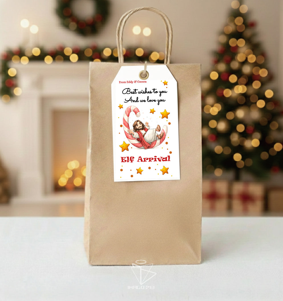 可编辑圣诞贺卡：圣诞老人来信、耶稣、气球和精灵的到来（可打印数字模板 0016）