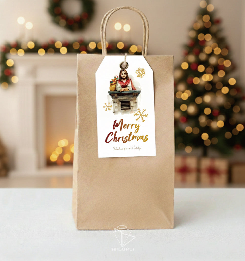 可编辑圣诞贺卡：圣诞老人来信、耶稣、气球和精灵的到来（可打印数字模板 0016）