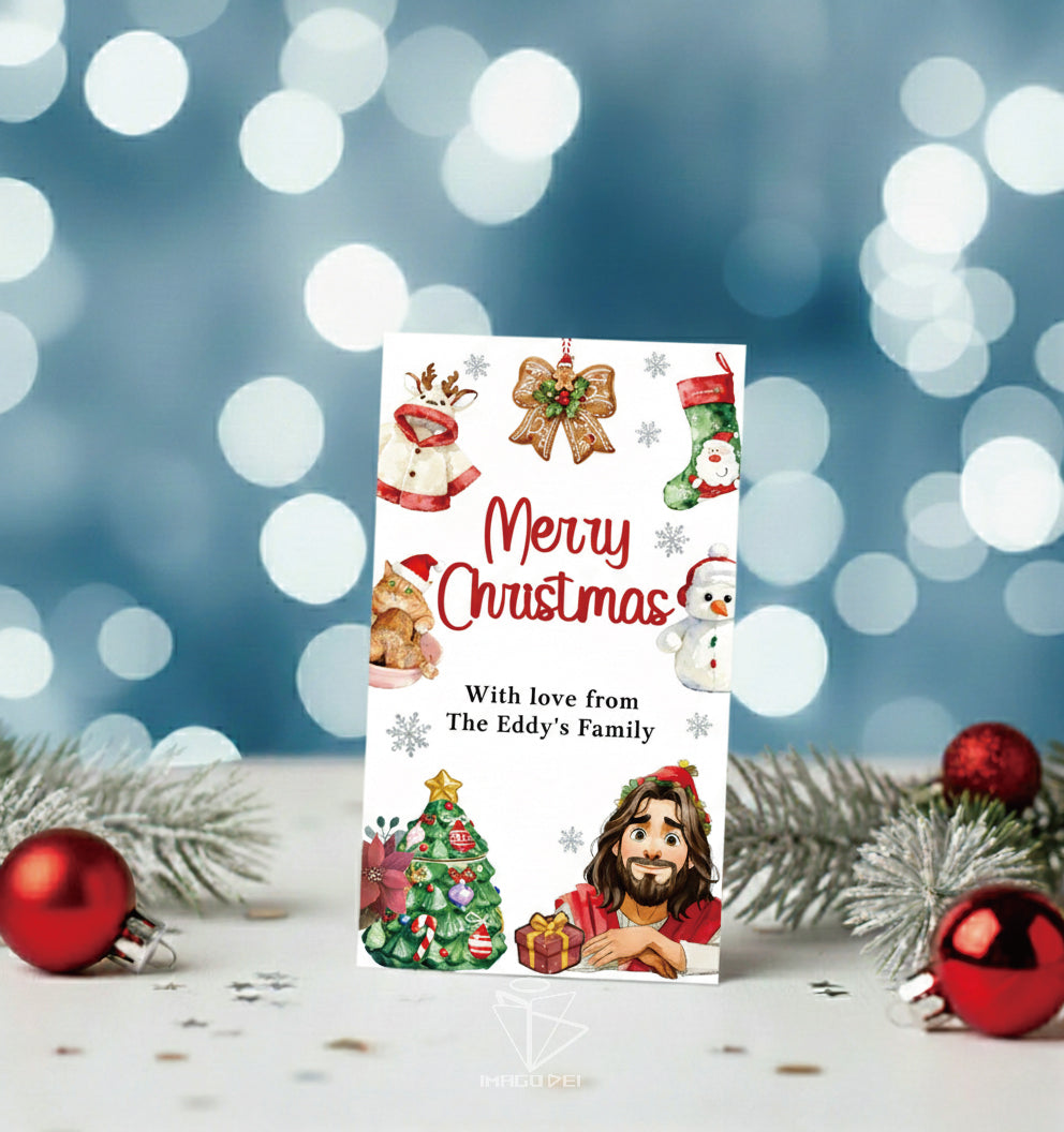 Jesus Merry Christmas Greeting, Religious Festive Ornament Card (Printable Digital Template 0022)