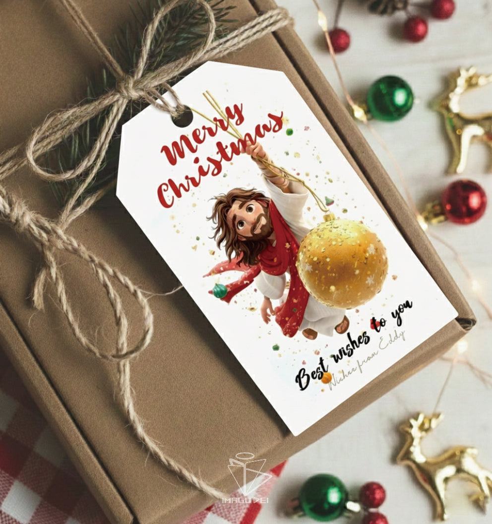 可编辑圣诞贺卡：圣诞老人来信、耶稣、气球和精灵的到来（可打印数字模板 0016）