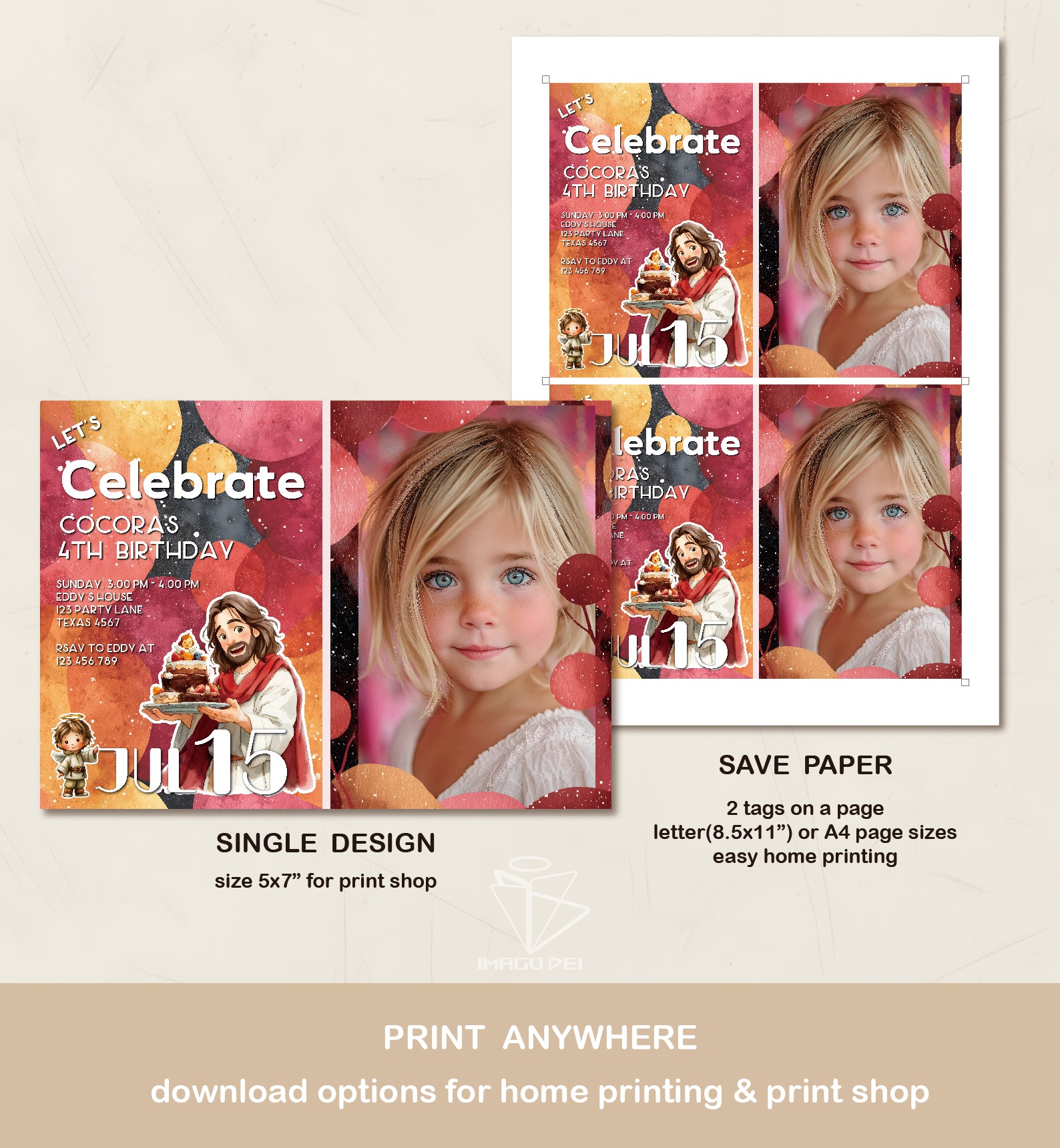 可编辑圣诞贺卡：圣诞老人来信、耶稣、气球和精灵的到来（可打印数字模板 0016）