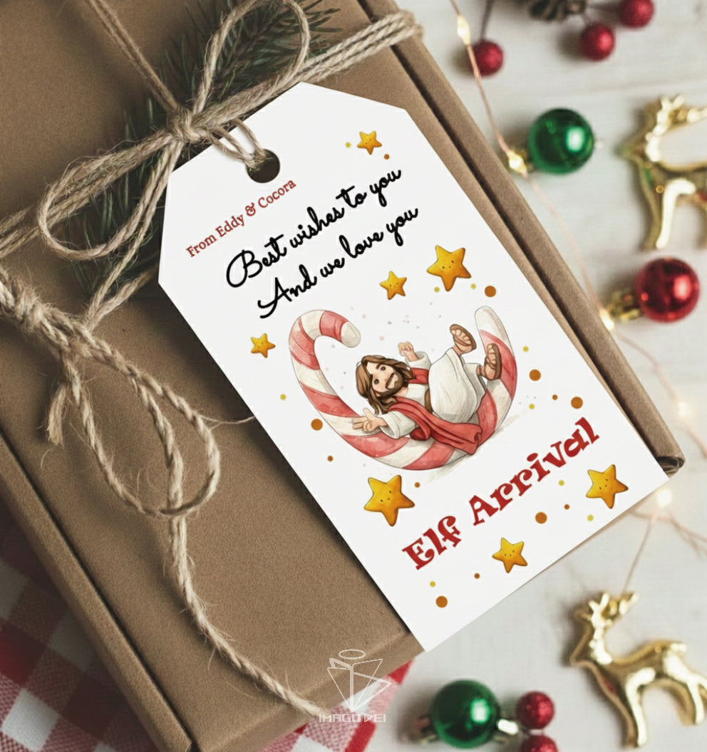 可编辑圣诞贺卡：圣诞老人来信、耶稣、气球和精灵的到来（可打印数字模板 0016）