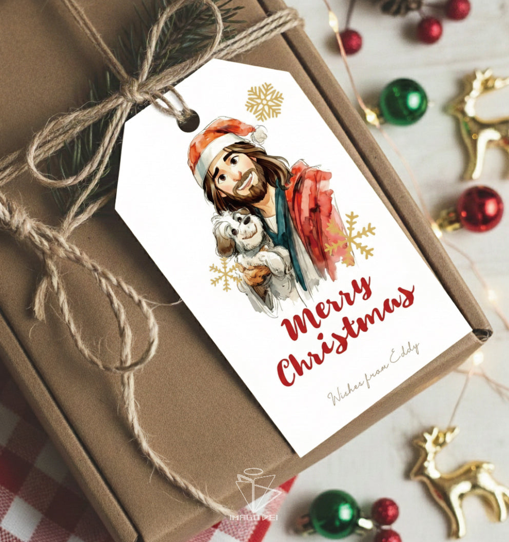 可编辑圣诞贺卡：圣诞老人来信、耶稣、气球和精灵的到来（可打印数字模板 0016）