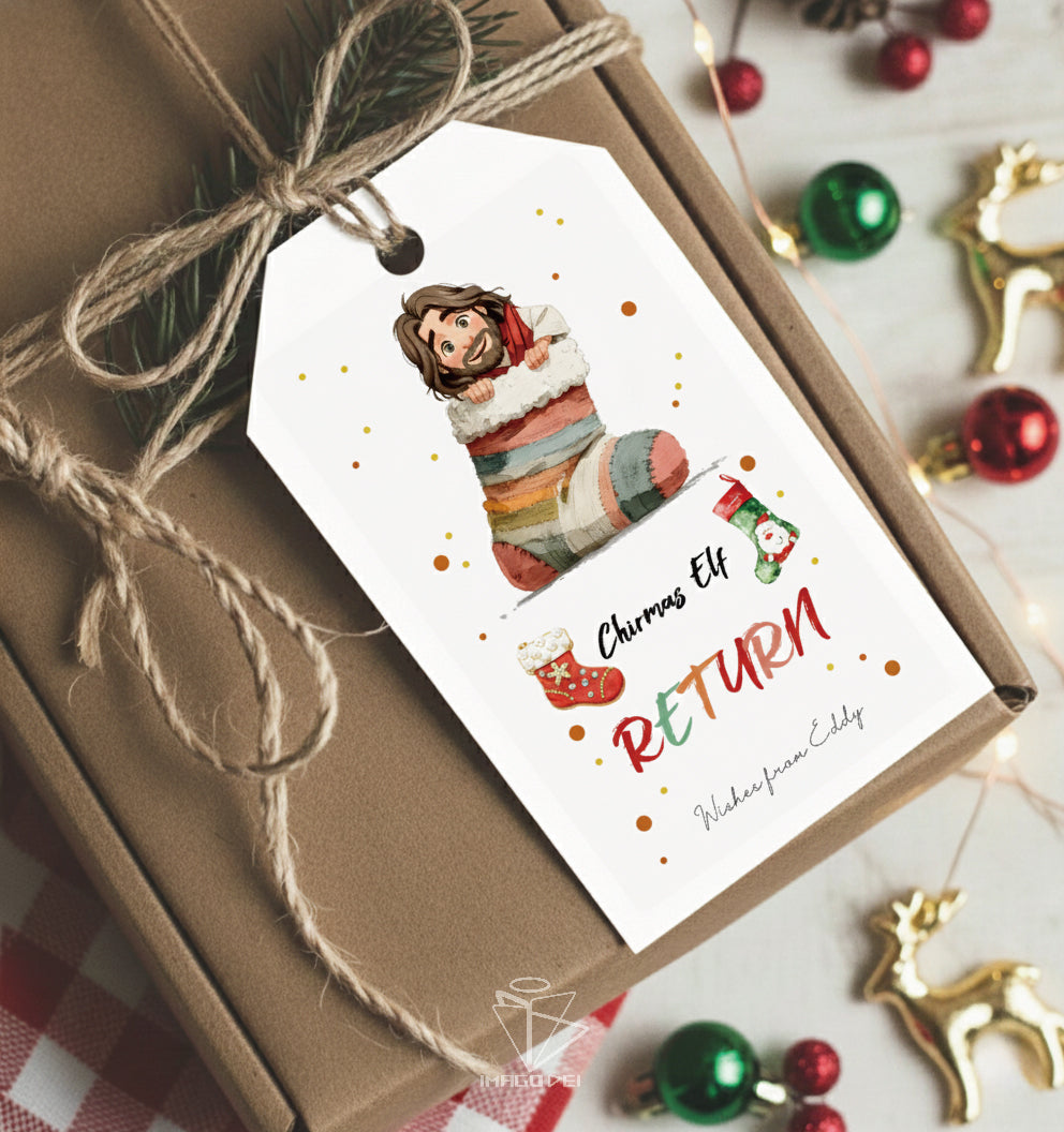 可编辑圣诞贺卡：圣诞老人来信、耶稣、气球和精灵的到来（可打印数字模板 0016）