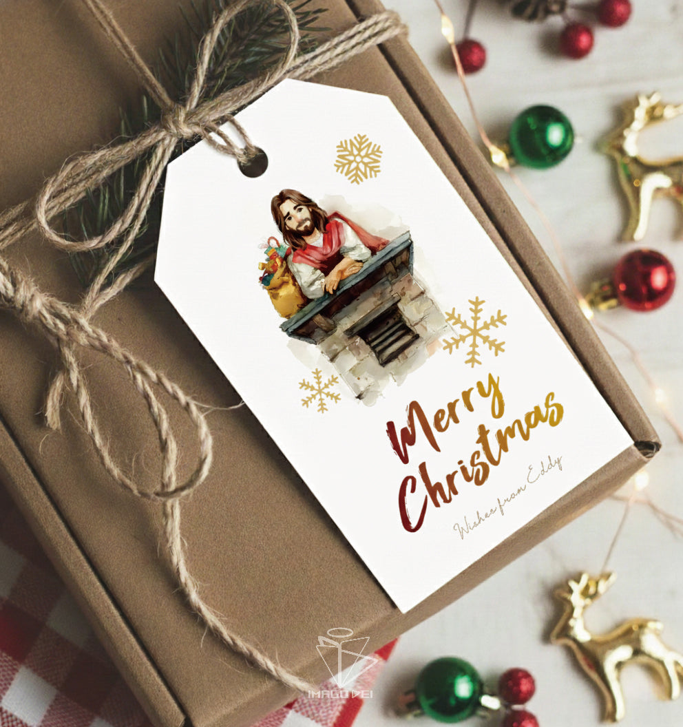 可编辑圣诞贺卡：圣诞老人来信、耶稣、气球和精灵的到来（可打印数字模板 0016）