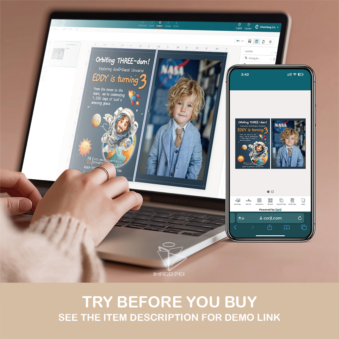 Space Astronaut Jesus Birthday Card, Galaxy Kids Gift, Rocket Adventure (Printable Digital Template 0025)