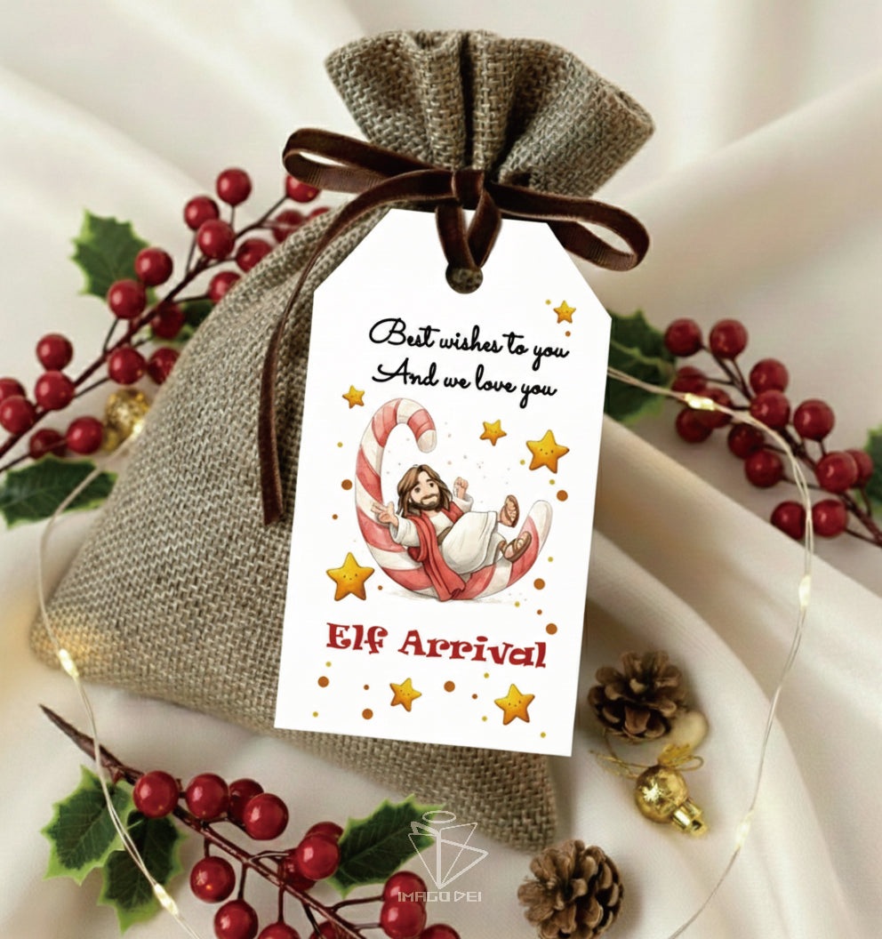 可编辑圣诞贺卡：圣诞老人来信、耶稣、气球和精灵的到来（可打印数字模板 0016）