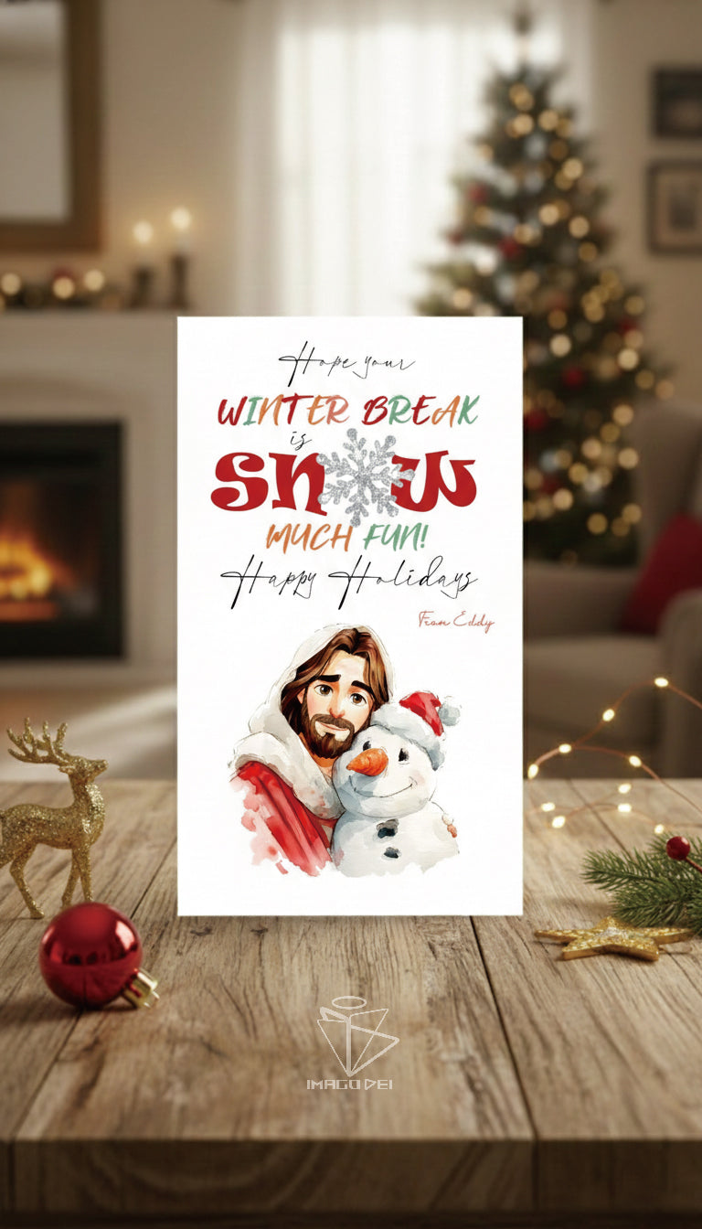 Jesus Snowman Christmas Card, Religious Holiday Art, Christian Xmas Blessing (Printable Digital Template 0010)