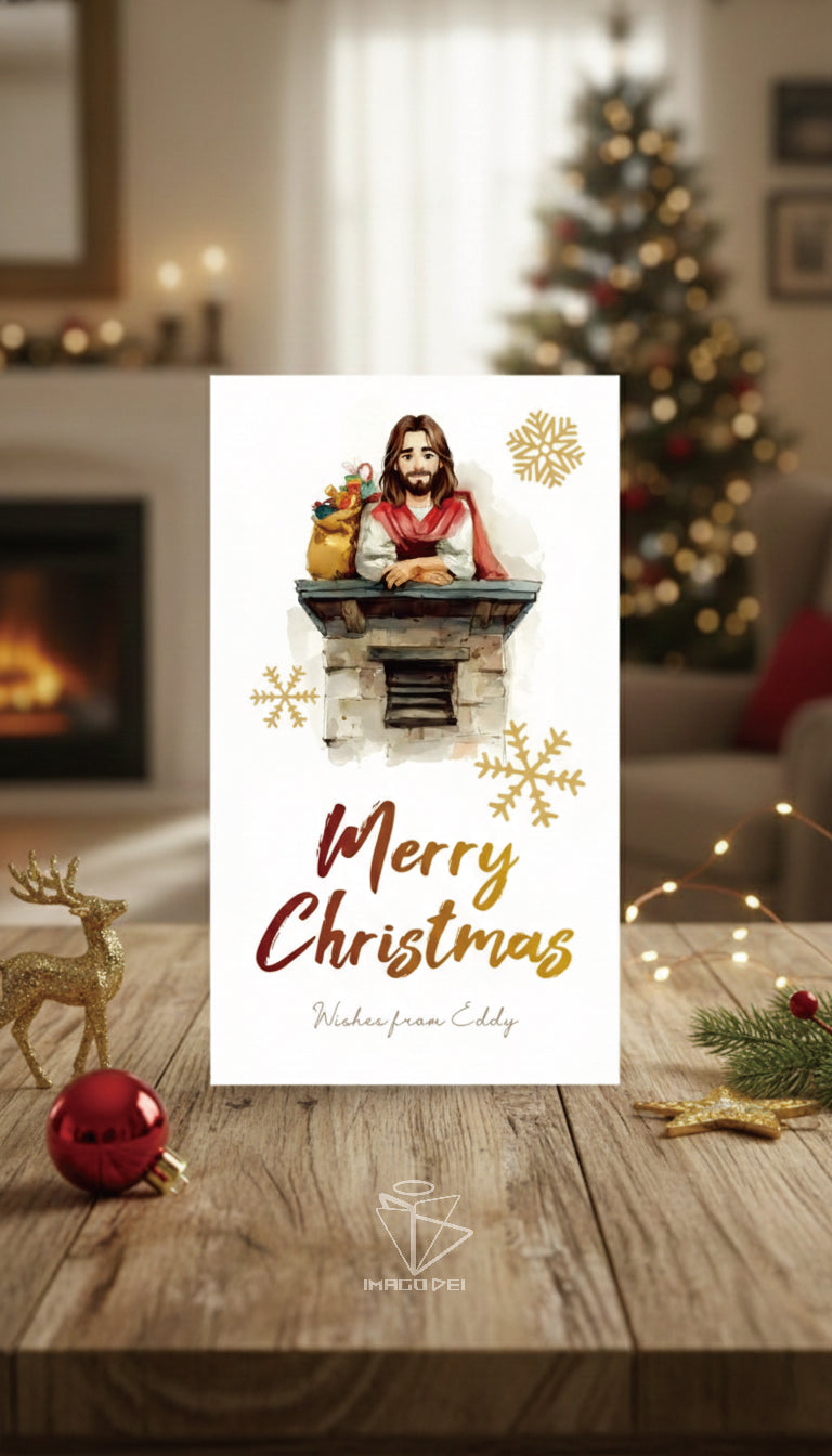 可编辑圣诞贺卡：圣诞老人来信、耶稣、气球和精灵的到来（可打印数字模板 0016）