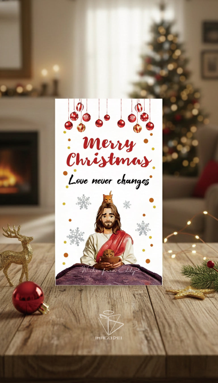 可编辑圣诞贺卡：圣诞老人来信、耶稣、气球和精灵的到来（可打印数字模板 0016）