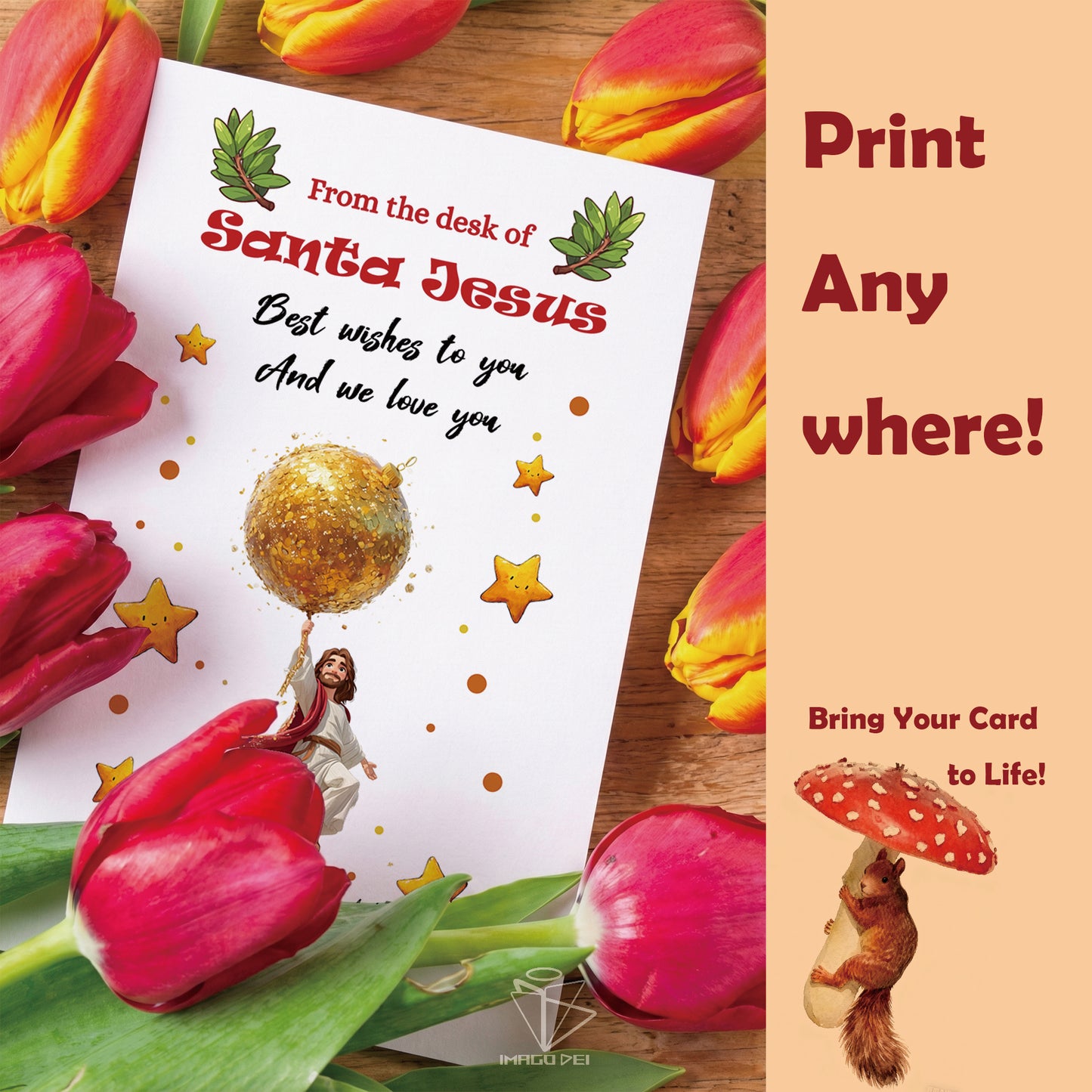 Editable Christmas Card: Letter from Santa Jesus Balloons & Elf Arrival (Printable Digital Template 0016)