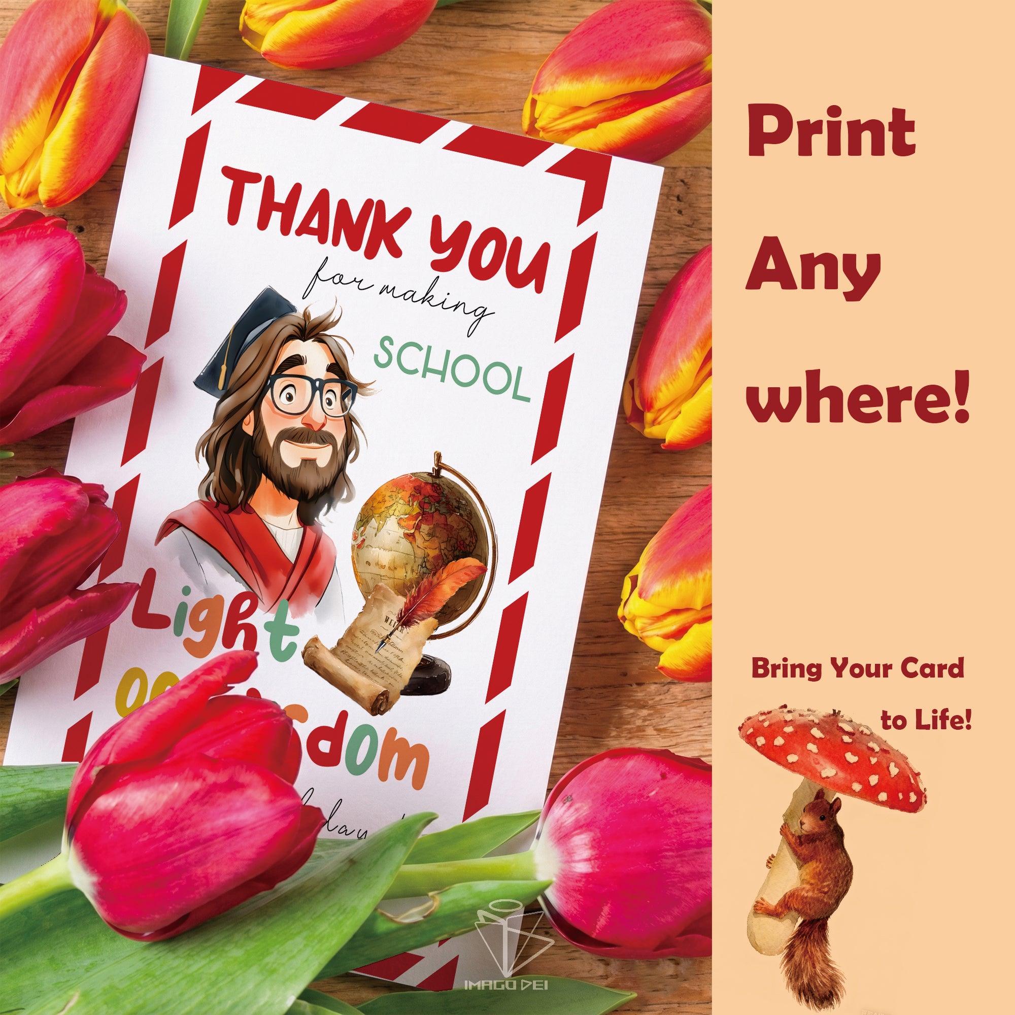 Jesus Teacher Appreciation Card, Thank You, Graduation Cap, Educator Note (Printable Digital Template 0021)