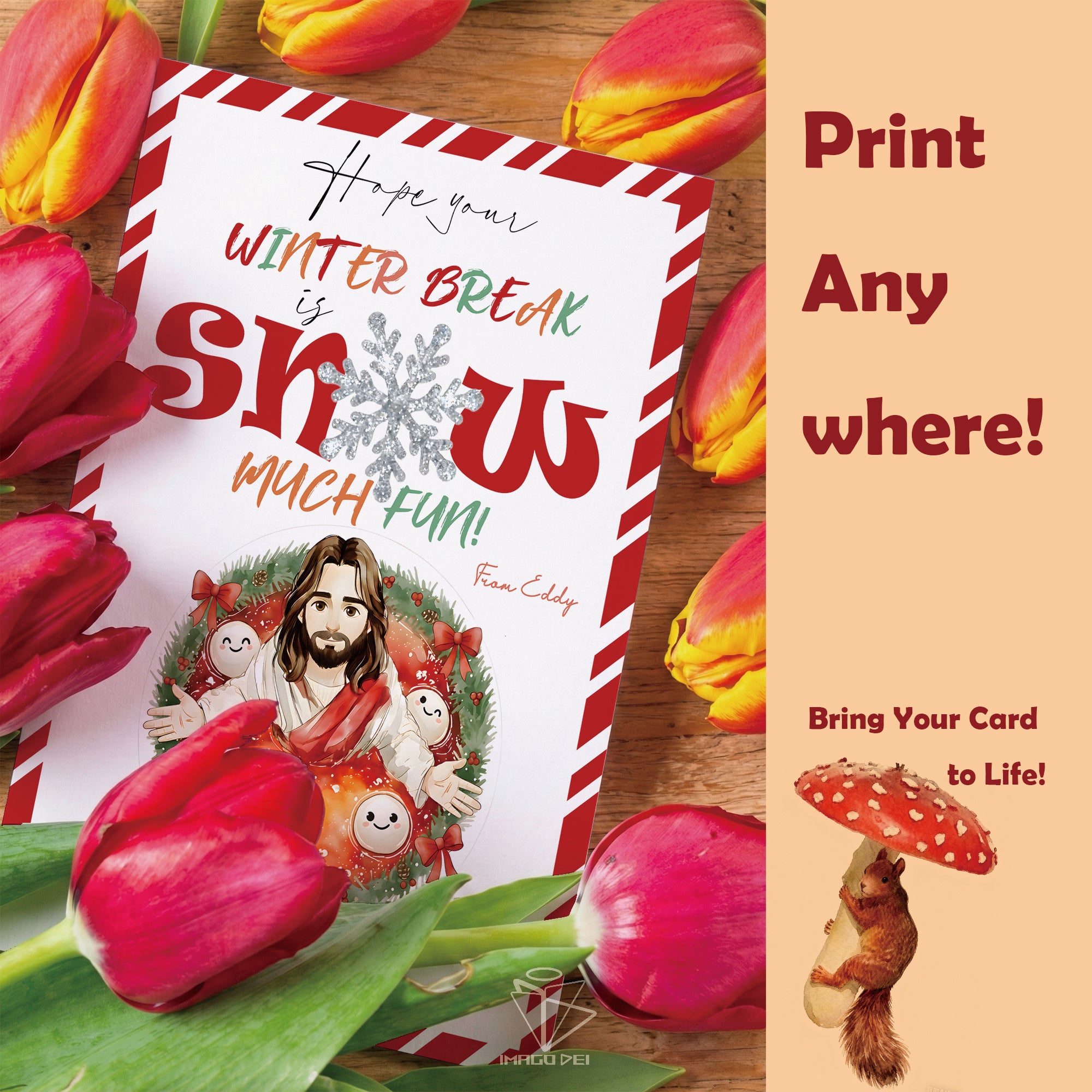 Jesus Christmas Pudding Card, Religious Holiday Art, Christian Xmas Greeting (Printable Digital Template 0007)