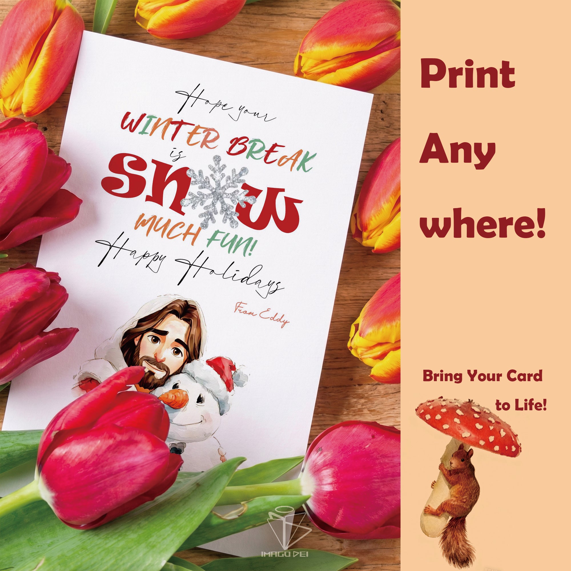 Jesus Snowman Christmas Card, Religious Holiday Art, Christian Xmas Blessing (Printable Digital Template 0010)